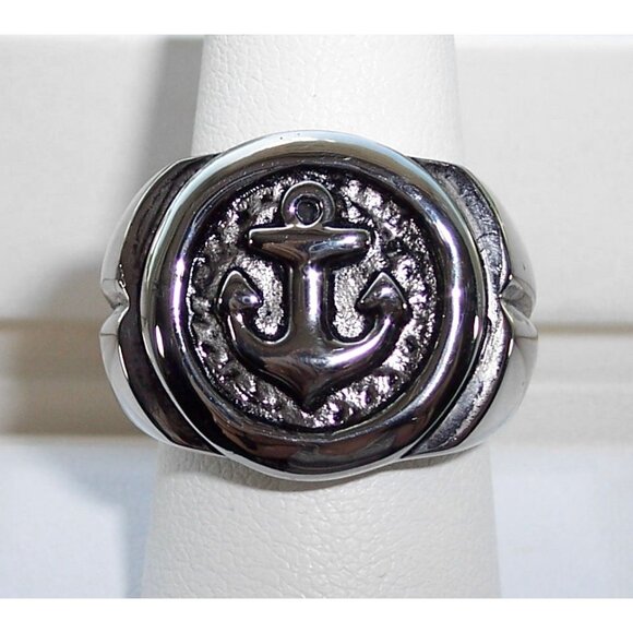 STAINLESS STEEL Men's Nautical Anchor Ring - Picture 11 of 15